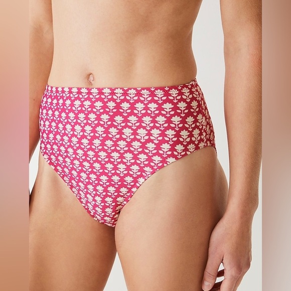 J. Crew High-rise full-coverage bikini bottom in pink stamp floral - Picture 1 of 8